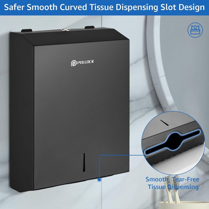 pollock Commercial PaperTowel Holder Dispenser Wall Mount, Stainless Steel Bathroom Paper Towel Holder, Toilet Paper Napkin Holder, C Fold Multifold Trifold Paper Towel Dispenser, - Image 3
